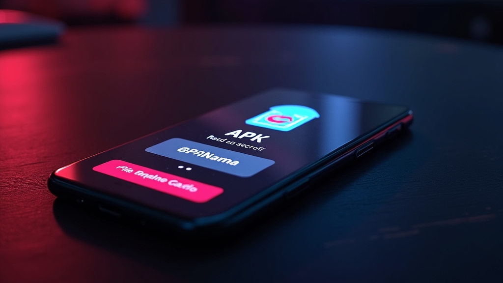 Android κινητό με αρχείο APK και σκοτεινή καζίνο ατμόσφαιρα